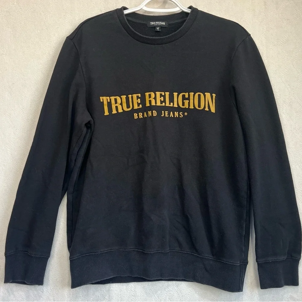 True Religion Arch Logo Black Crew Neck Sweatshirt Sz Small Unisex